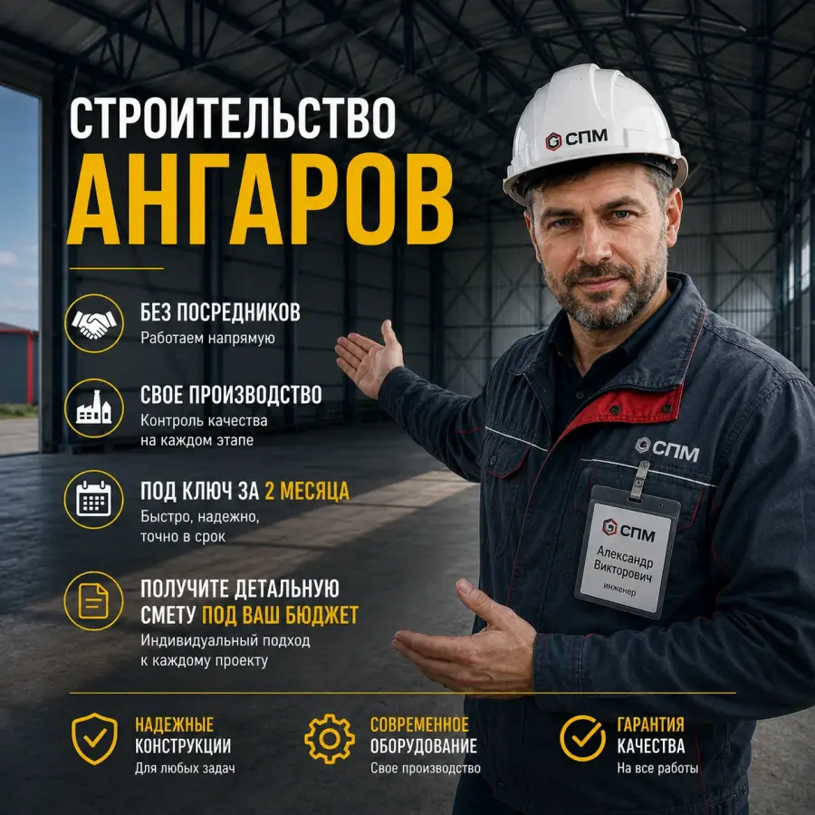 инженер рассказываемт о преимуществах ангара